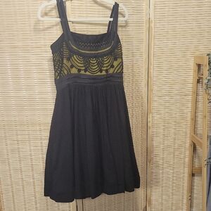Anthropologie Women's Floreat Dress - Black With Yellow Lining - Size 10
